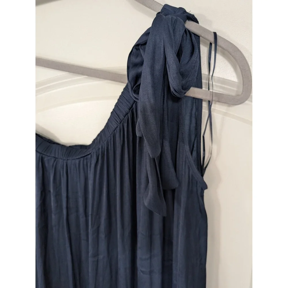 Evereve Hadley One Shoulder Maxi Dress women's small navy blue tiered satin - Picture 5 of 10
